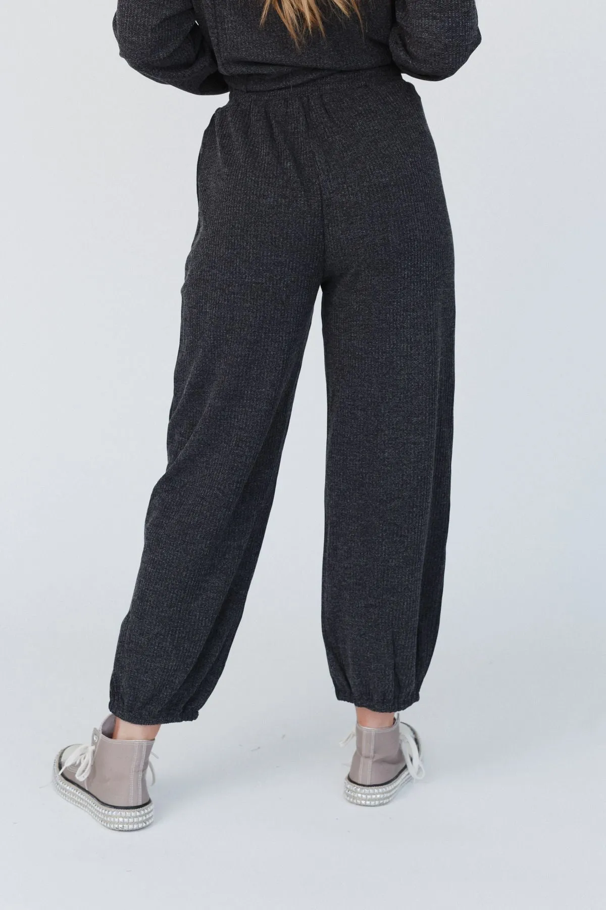 Calling The Shots Waffle Knit Set - Charcoal