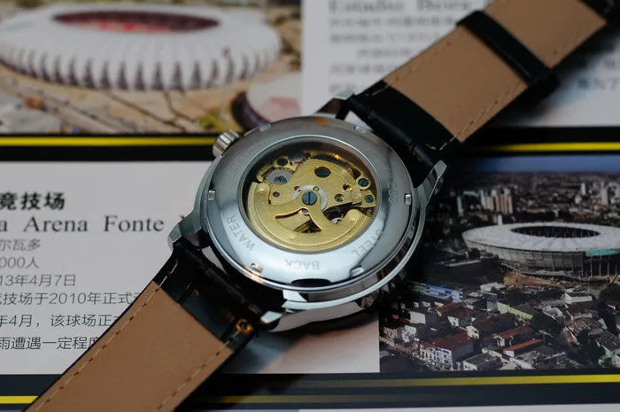 Mens Hollow Skeleton Wristwatch with Leather Band